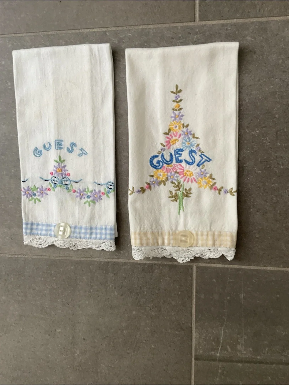 Guest Embroidered White Floral Hand Towels - Pair